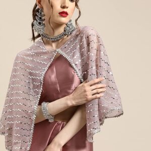 Womanista Women's Satin Saree with Embellished Cape (WM1946_Pink)