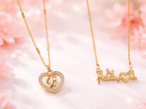 EasyLifeDeal Romantic Heartbeat Couple Necklace Set – Rose Gold Love Pendant with Initial Letter Charm for Women & Couples (Pack of 2)