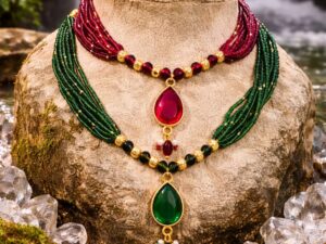 Elegant Red & Green Beaded Necklace Set for Women | Traditional Wedding Jewelry