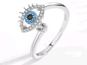 Silver turquoise evil eye ring